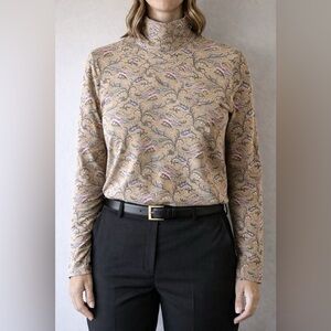 Lands' End Paisley Turtleneck Long-sleeve Tan Size Small - Eclectic Grandma